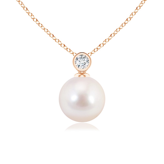 8mm AAAA Japanese Akoya Pearl Pendant with Bezel-Set Diamond in Rose Gold