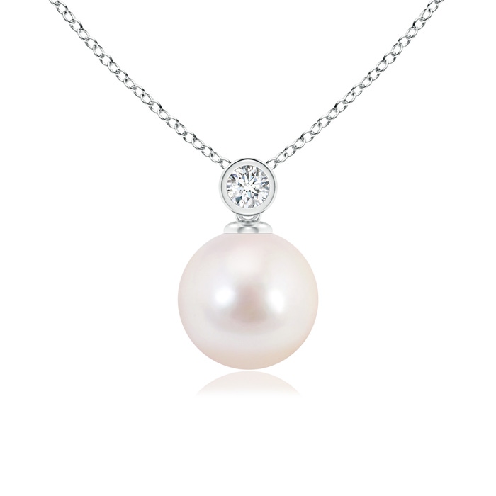 8mm AAAA Japanese Akoya Pearl Pendant with Bezel-Set Diamond in S999 Silver