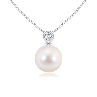 8mm AAAA Japanese Akoya Pearl Pendant with Bezel-Set Diamond in S999 Silver