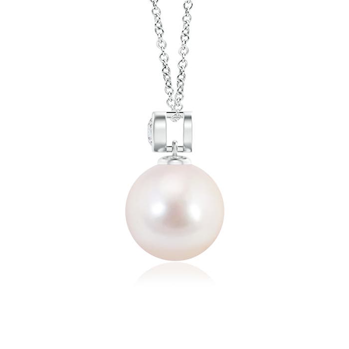 8mm AAAA Japanese Akoya Pearl Pendant with Bezel-Set Diamond in White Gold - side 1