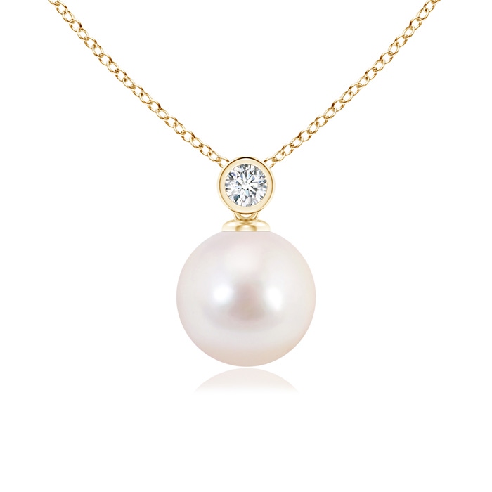8mm AAAA Japanese Akoya Pearl Pendant with Bezel-Set Diamond in Yellow Gold 