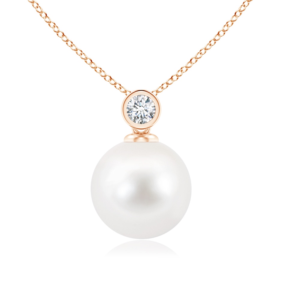 10mm AA Freshwater Pearl Pendant with Bezel Diamond in Rose Gold 