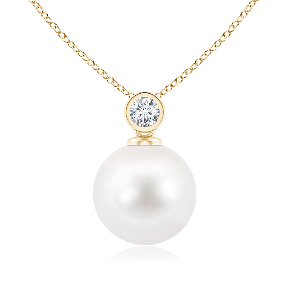 10mm AA Freshwater Pearl Pendant with Bezel Diamond in Yellow Gold 