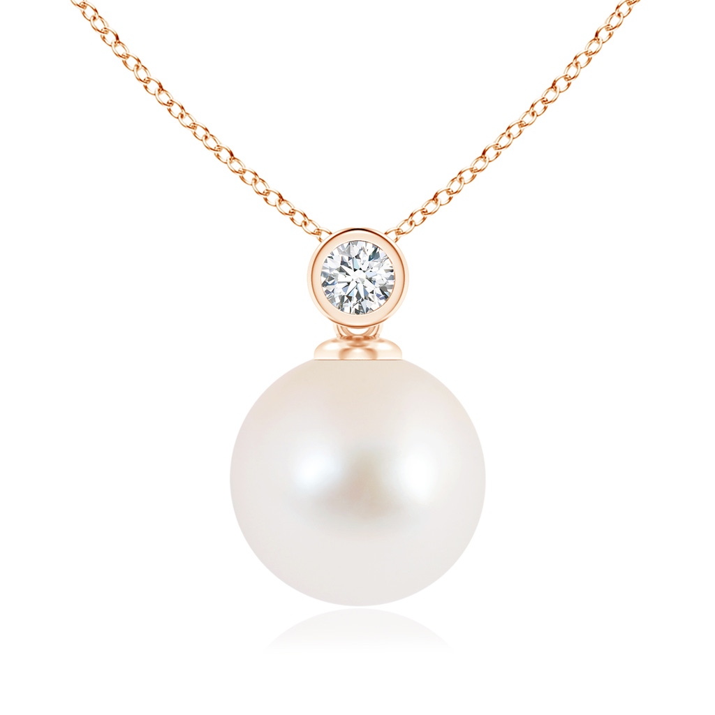 10mm AAA Freshwater Pearl Pendant with Bezel Diamond in Rose Gold