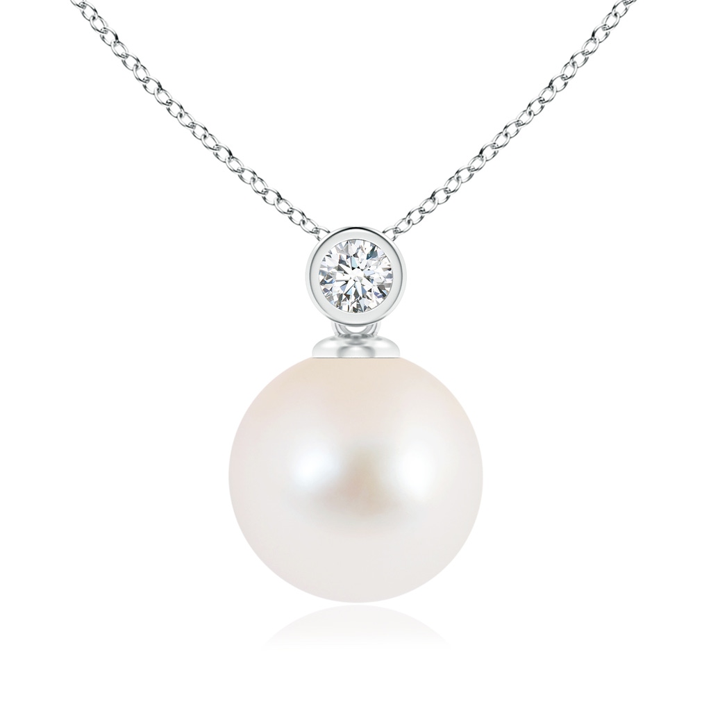 10mm AAA Freshwater Pearl Pendant with Bezel Diamond in White Gold