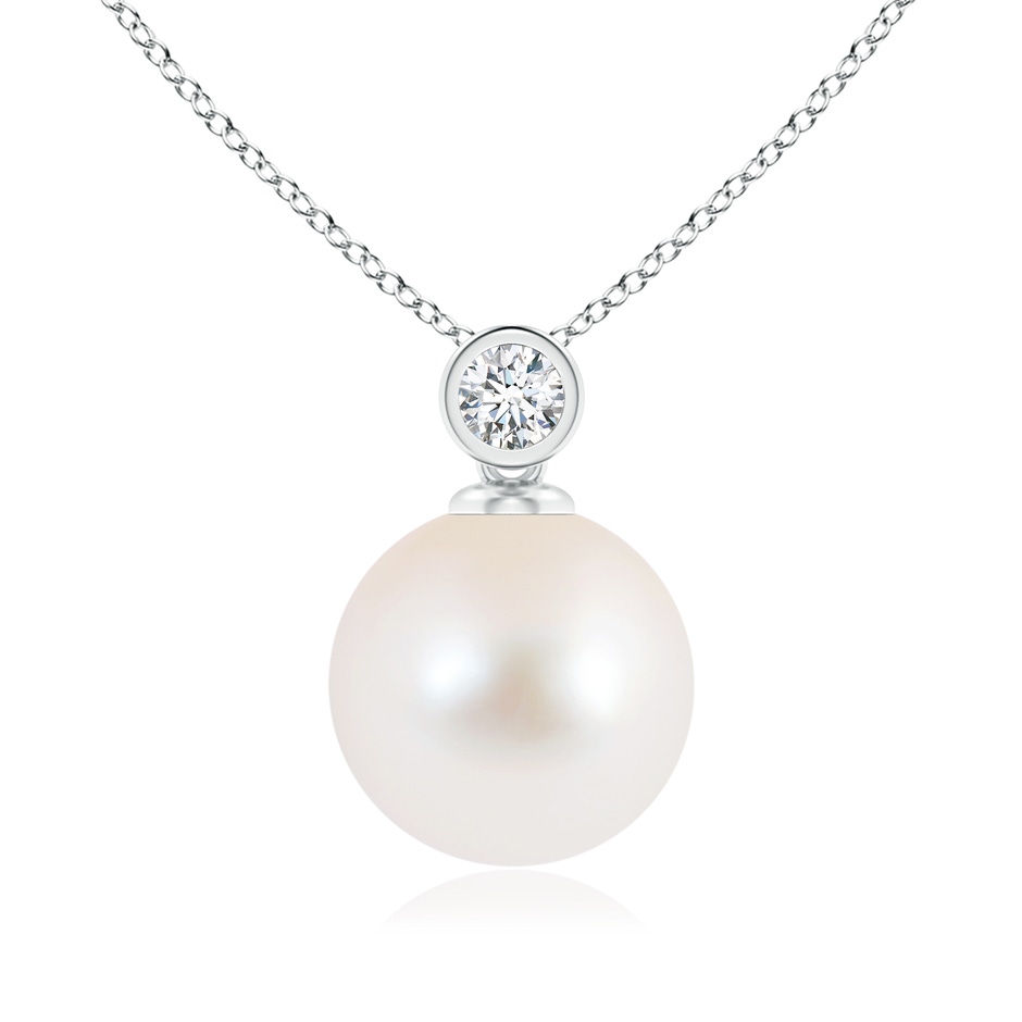 10mm AAA Freshwater Pearl Pendant with Bezel Diamond in White Gold 