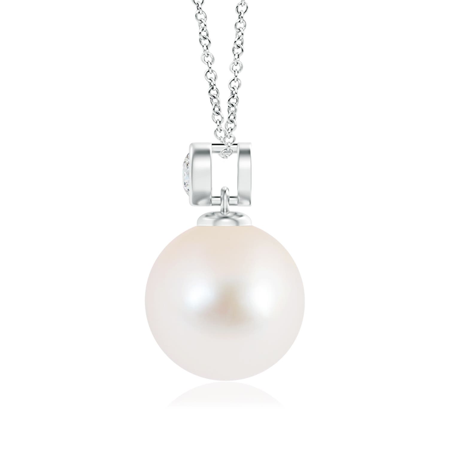 10mm AAA Freshwater Pearl Pendant with Bezel Diamond in White Gold