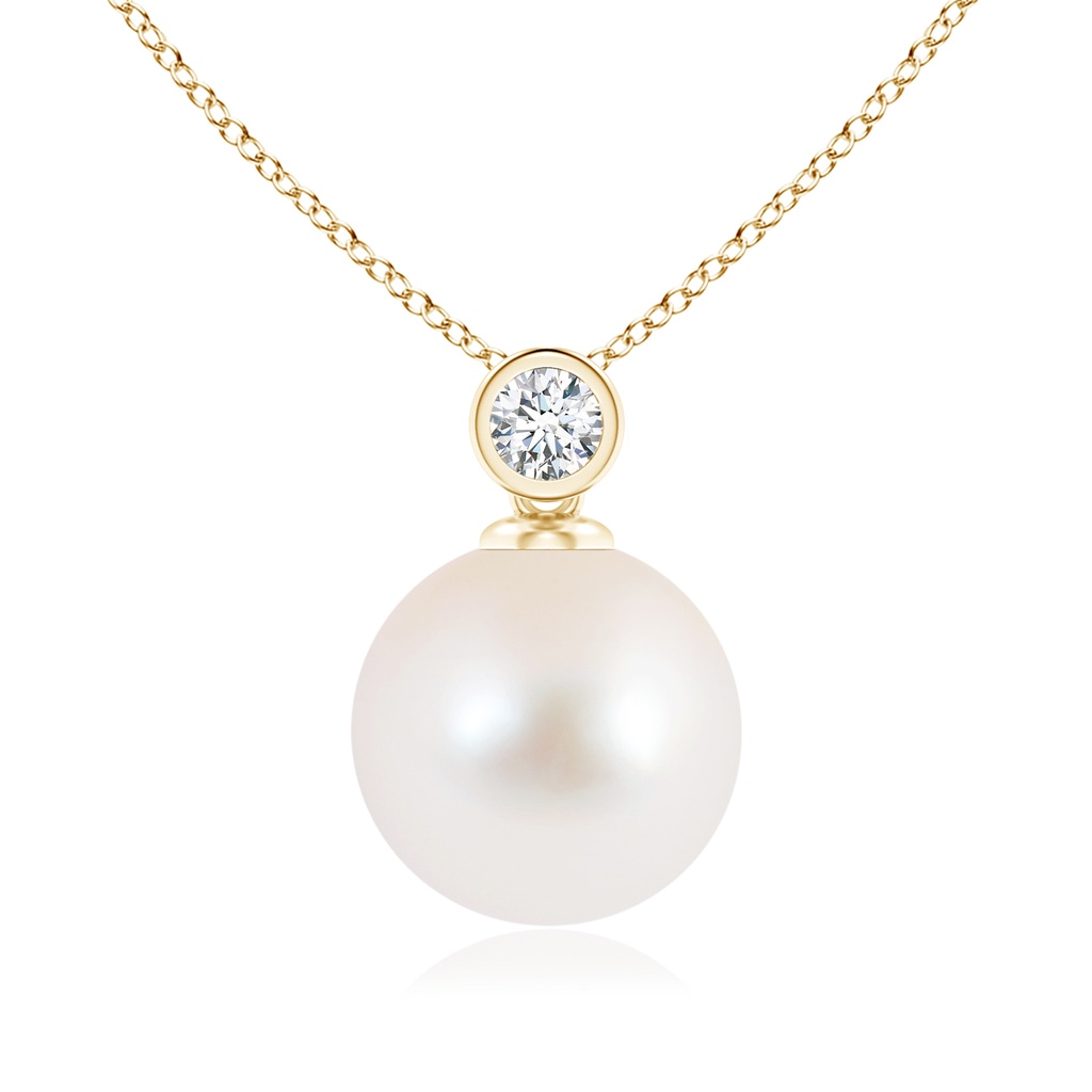 10mm AAA Freshwater Pearl Pendant with Bezel Diamond in Yellow Gold 