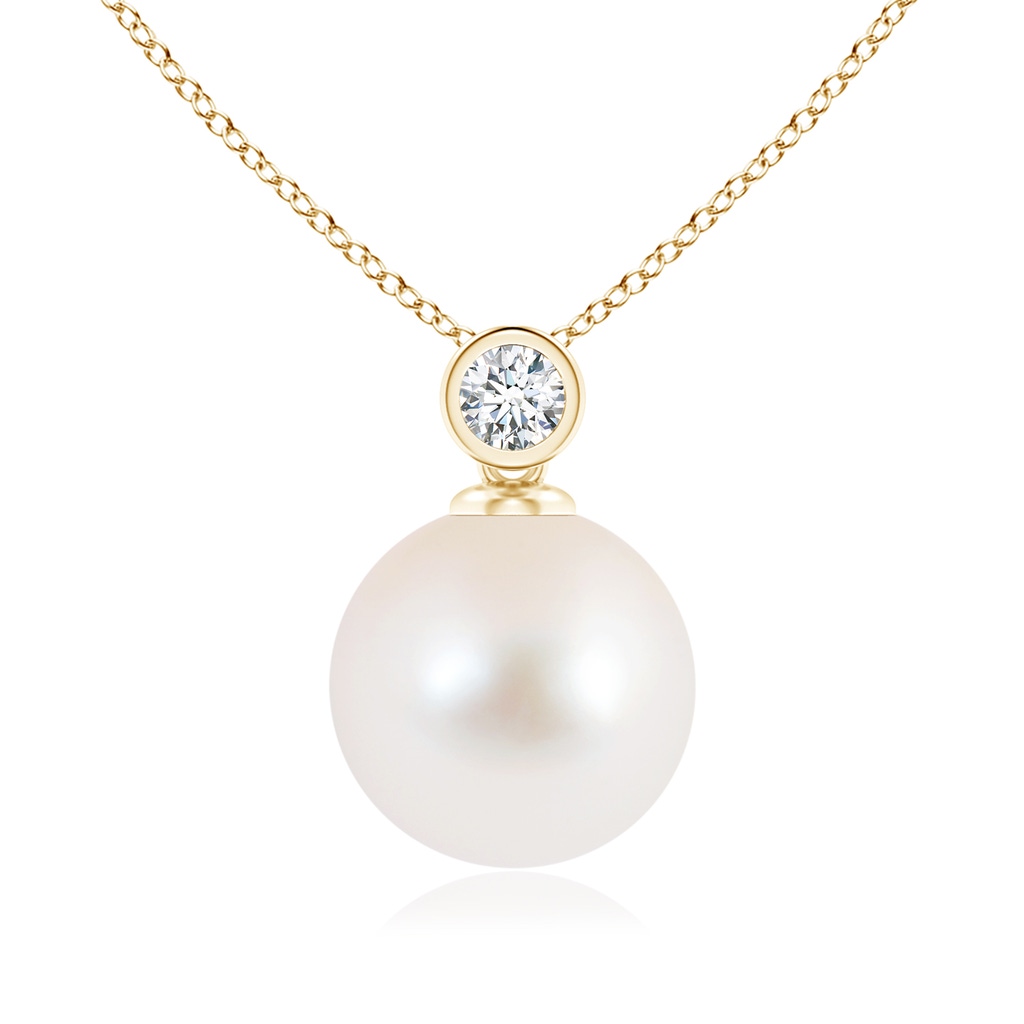 10mm AAA Freshwater Pearl Pendant with Bezel Diamond in Yellow Gold