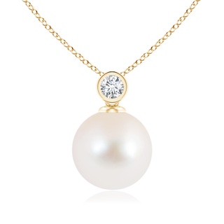 10mm AAA Freshwater Pearl Pendant with Bezel Diamond in Yellow Gold