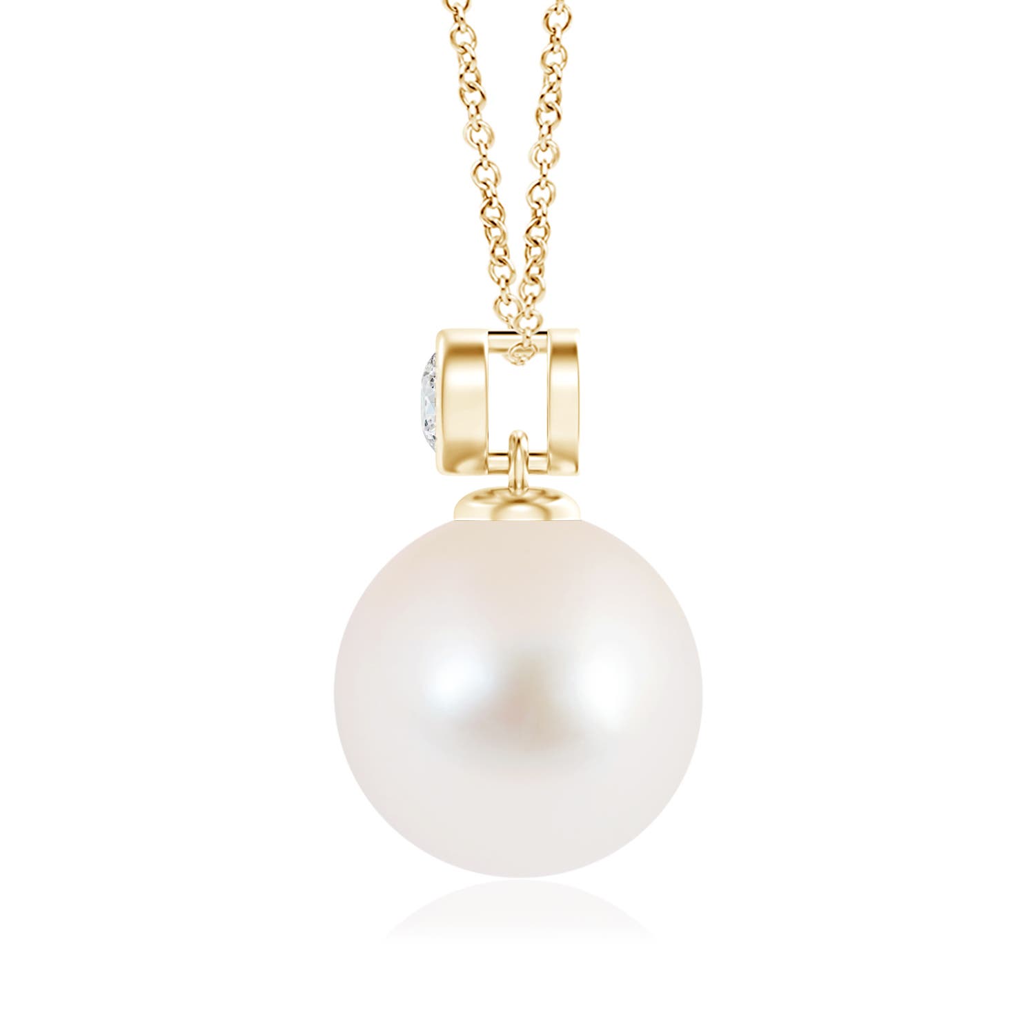 10mm AAA Freshwater Pearl Pendant with Bezel Diamond in Yellow Gold