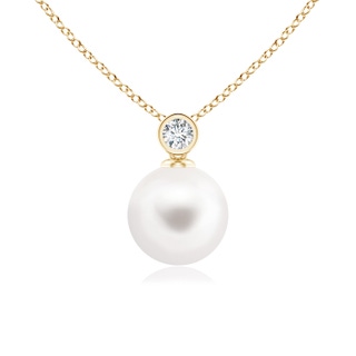 8mm AA Freshwater Pearl Pendant with Bezel Diamond in Yellow Gold