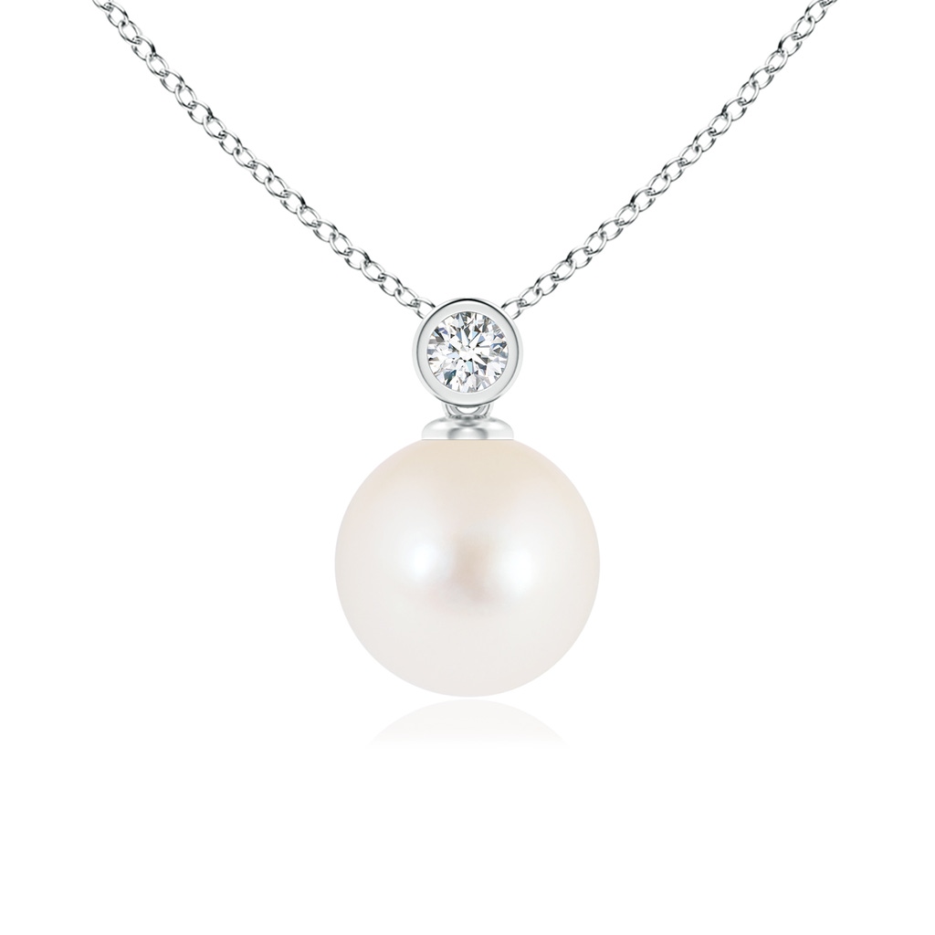 8mm AAA Freshwater Pearl Pendant with Bezel Diamond in White Gold 