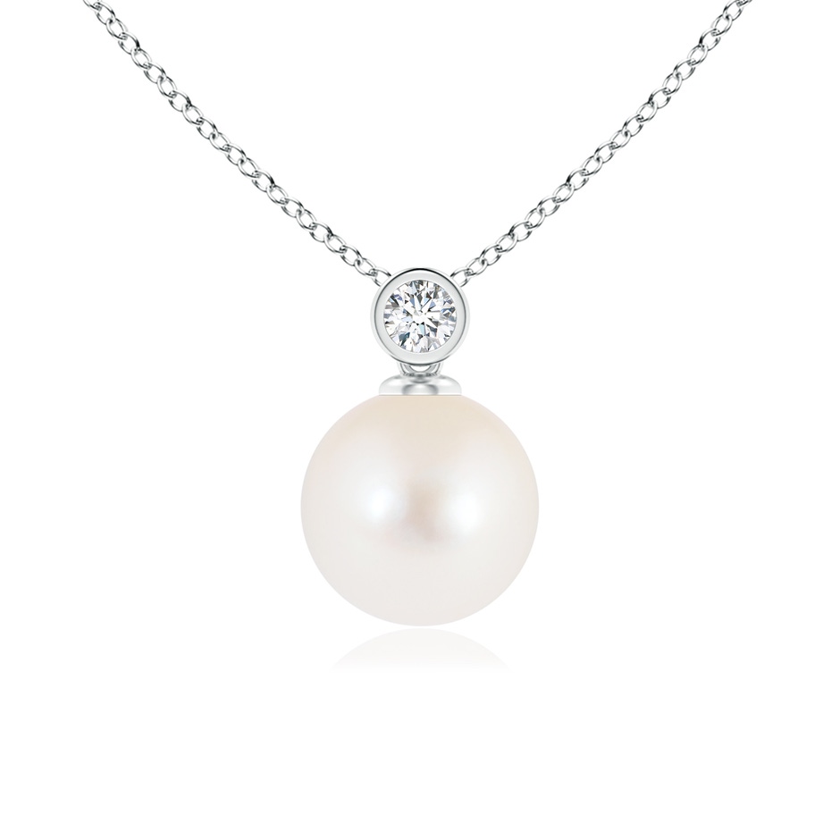 8mm AAA Freshwater Pearl Pendant with Bezel Diamond in White Gold 