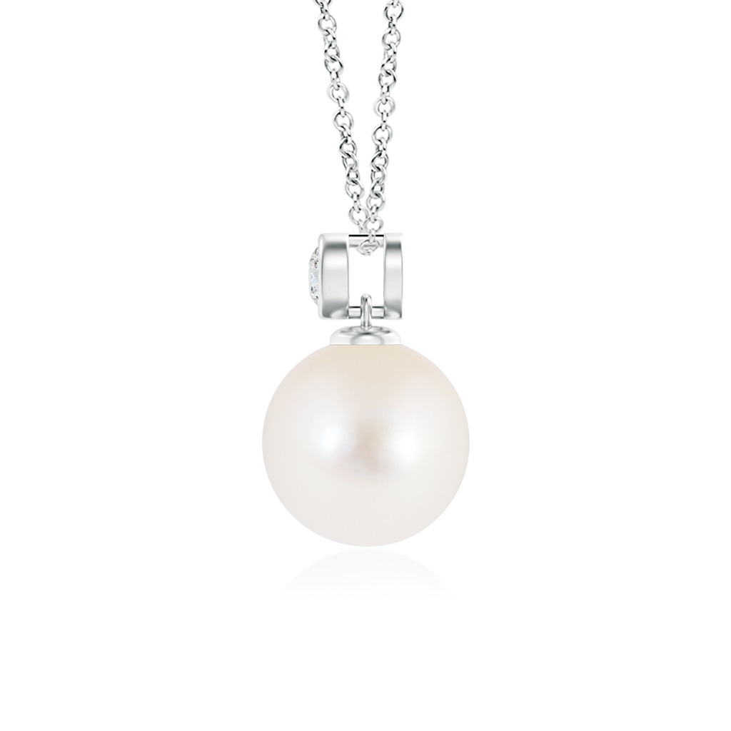 8mm AAA Freshwater Pearl Pendant with Bezel Diamond in White Gold Product Image