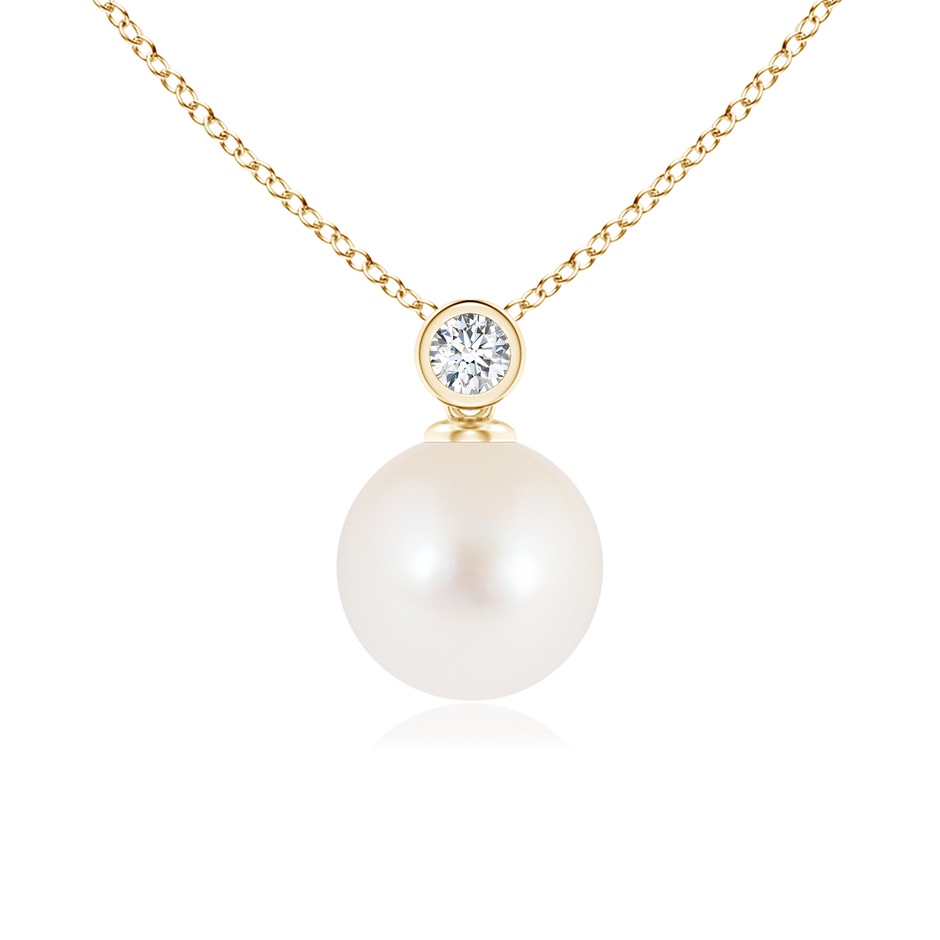 8mm AAA Freshwater Pearl Pendant with Bezel Diamond in Yellow Gold 