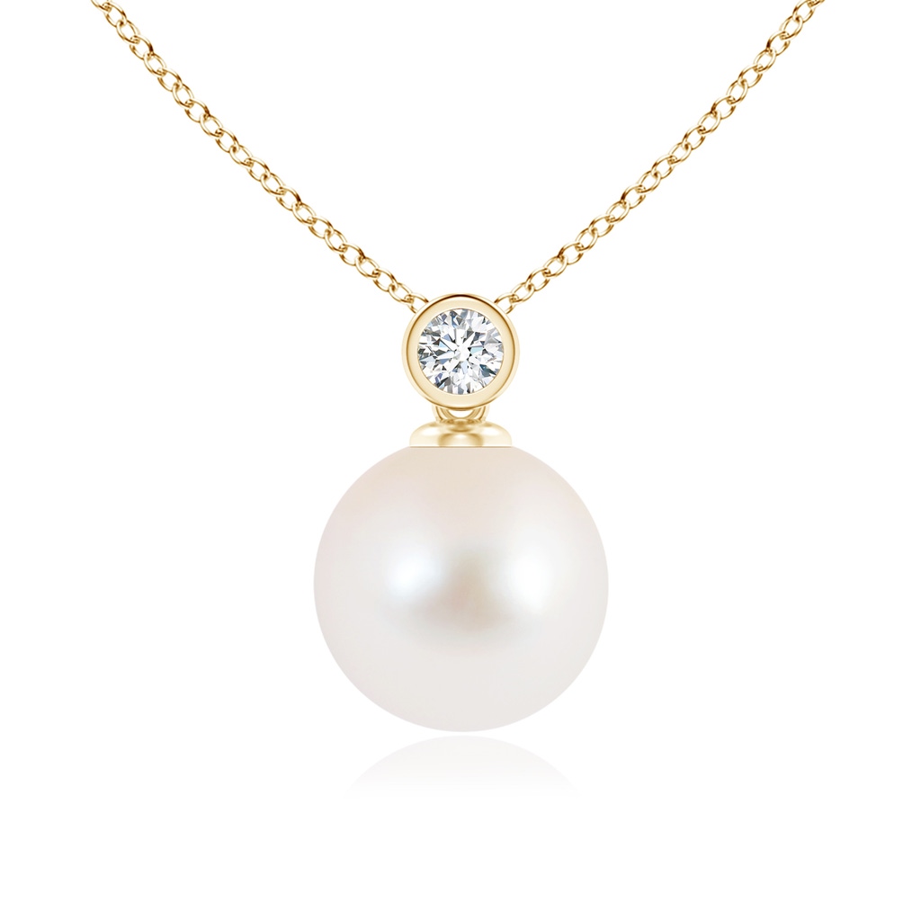 9mm AAA Freshwater Pearl Pendant with Bezel Diamond in Yellow Gold