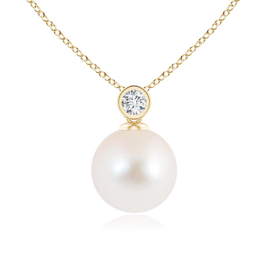 9mm AAA Freshwater Pearl Pendant with Bezel Diamond in Yellow Gold 