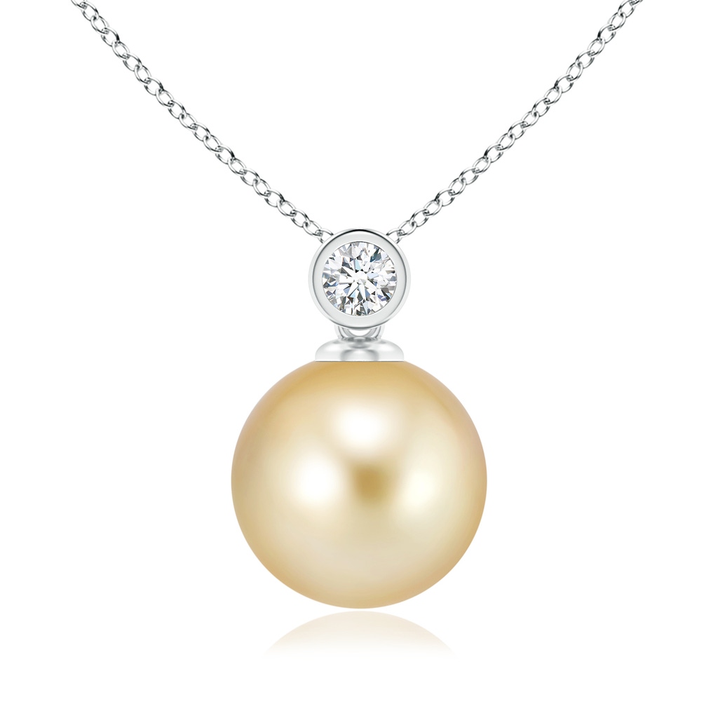 10mm AAAA Golden South Sea Cultured Pearl Pendant with Diamond in White Gold