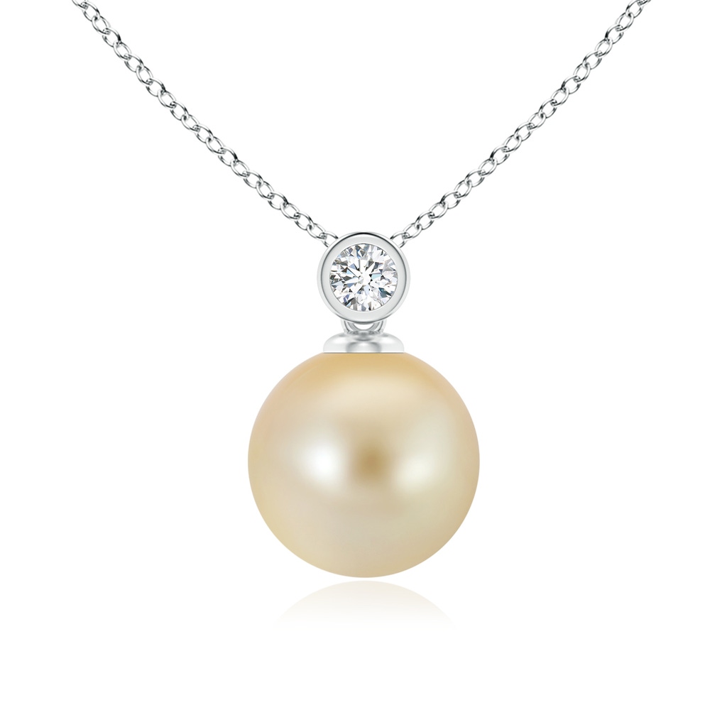 9mm AAA Golden South Sea Cultured Pearl Pendant with Diamond in White Gold
