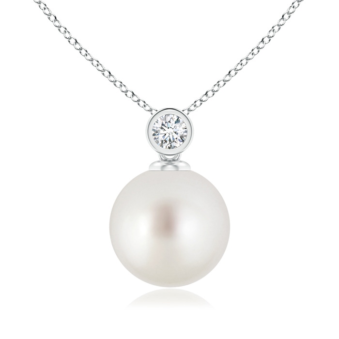 10mm AAA South Sea Pearl Pendant with Bezel-Set Diamond in S999 Silver 