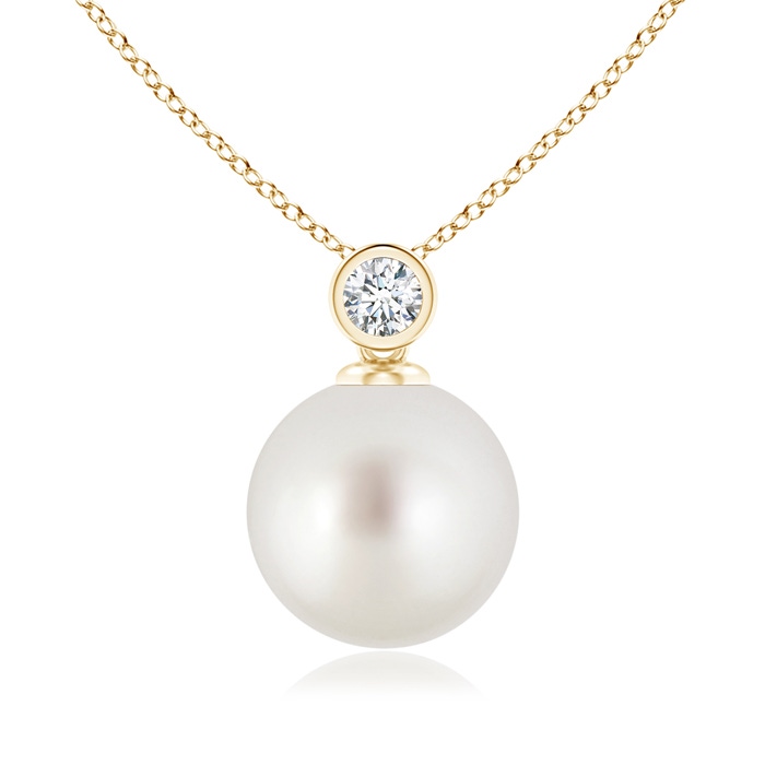 10mm AAA South Sea Pearl Pendant with Bezel-Set Diamond in Yellow Gold 