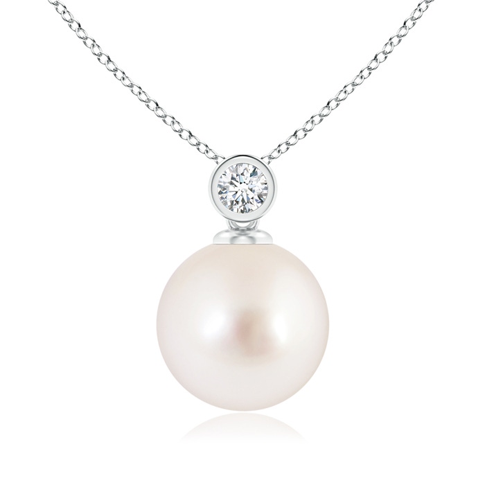 10mm AAAA South Sea Pearl Pendant with Bezel-Set Diamond in S999 Silver