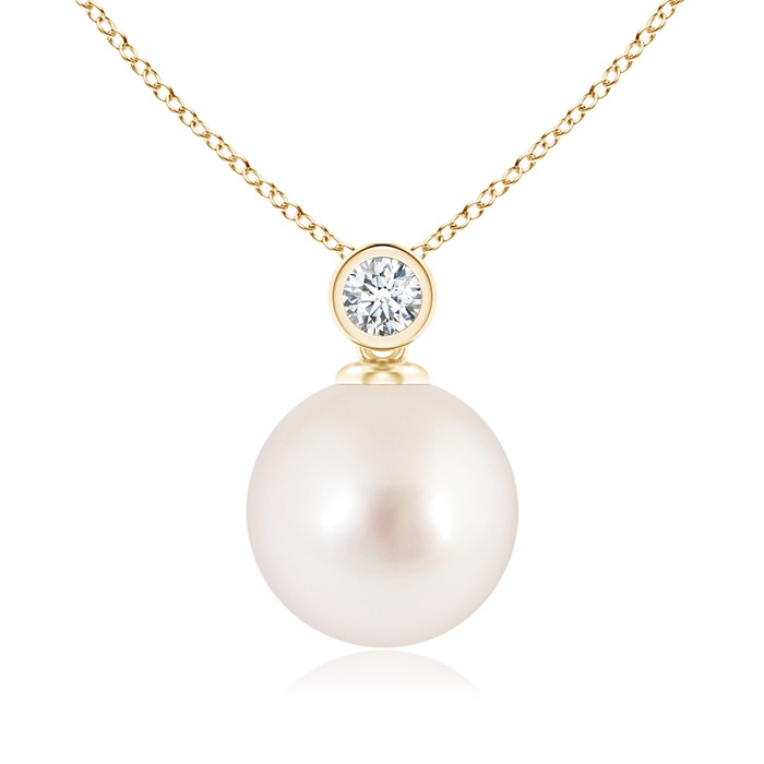 10mm AAAA South Sea Pearl Pendant with Bezel-Set Diamond in Yellow Gold