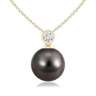 10mm AAA Tahitian Pearl Pendant with Bezel-Set Diamond in Yellow Gold