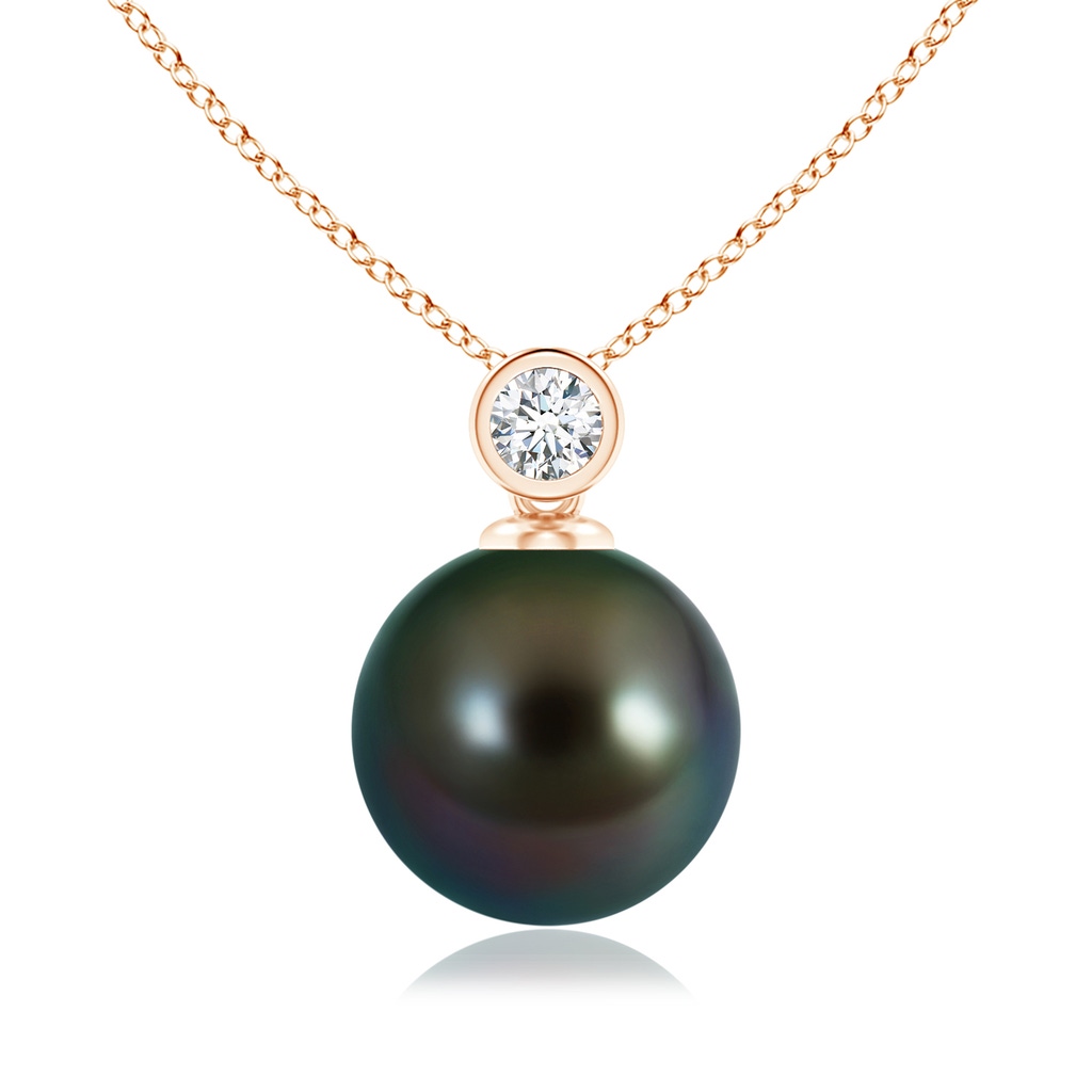 10mm AAAA Tahitian Pearl Pendant with Bezel-Set Diamond in Rose Gold