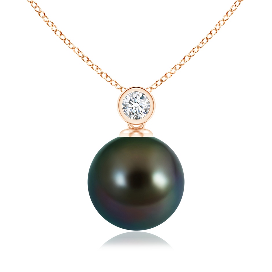 10mm AAAA Tahitian Pearl Pendant with Bezel-Set Diamond in Rose Gold 