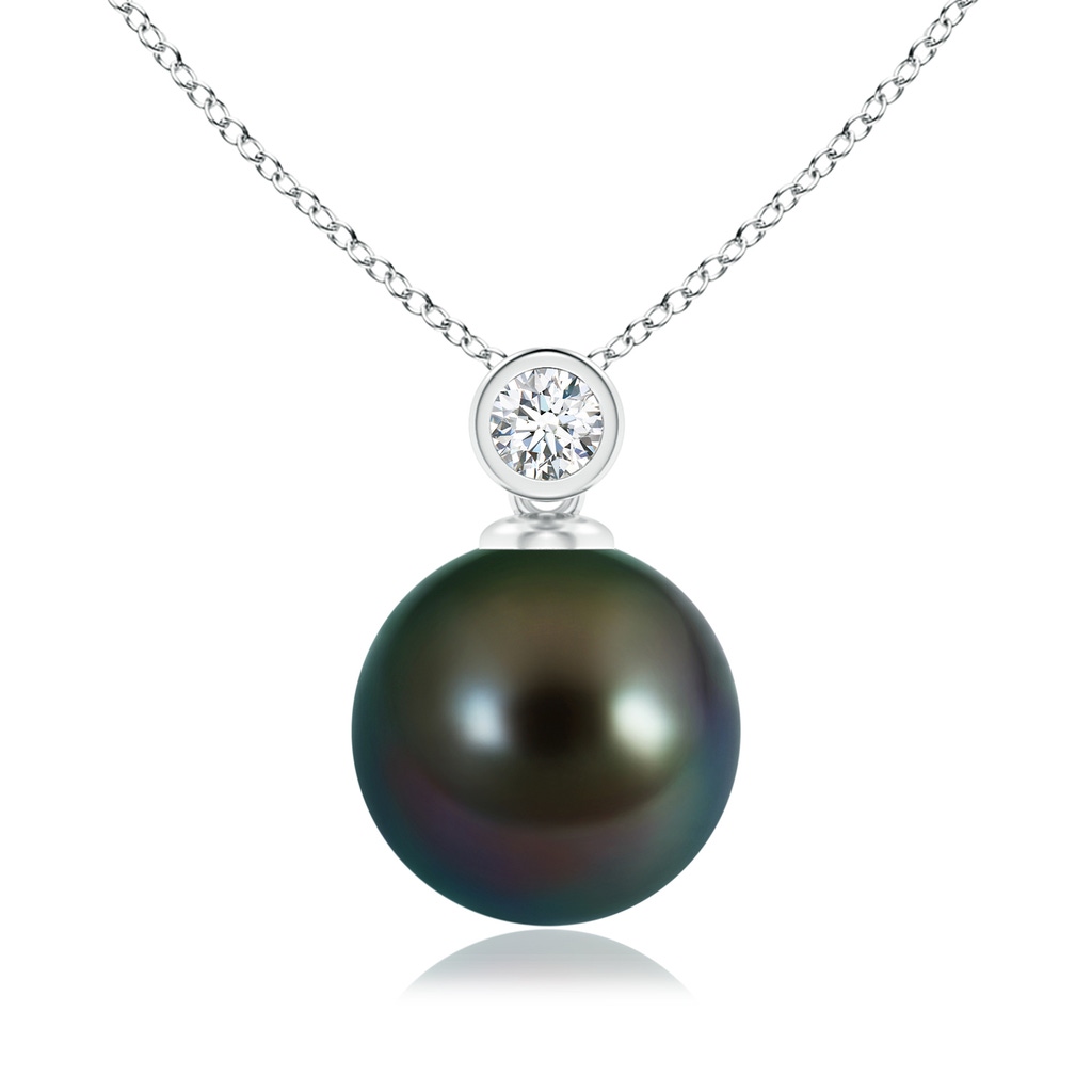 10mm AAAA Tahitian Pearl Pendant with Bezel-Set Diamond in S999 Silver