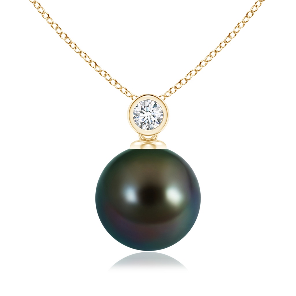 10mm AAAA Tahitian Pearl Pendant with Bezel-Set Diamond in Yellow Gold