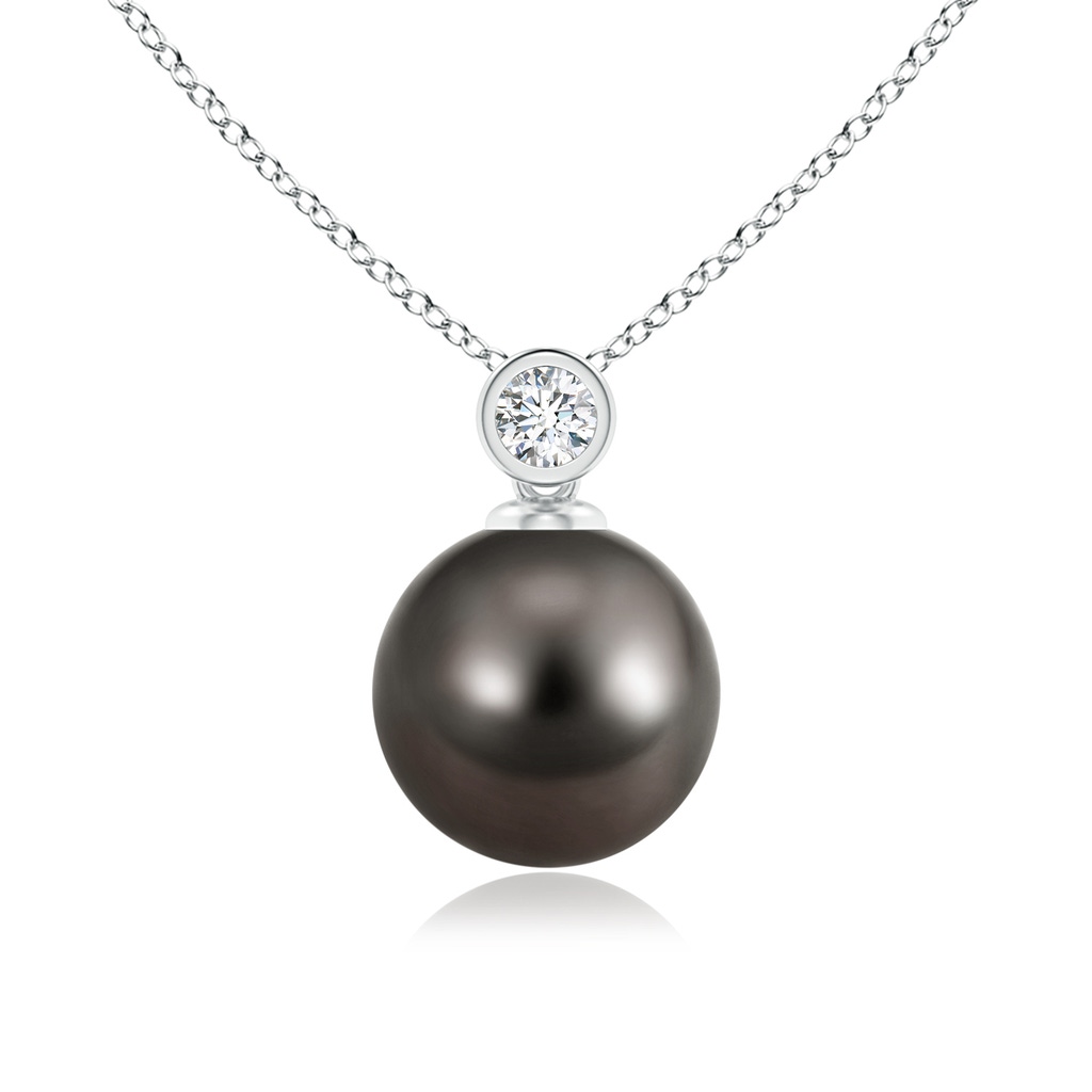 9mm AAA Tahitian Pearl Pendant with Bezel-Set Diamond in White Gold