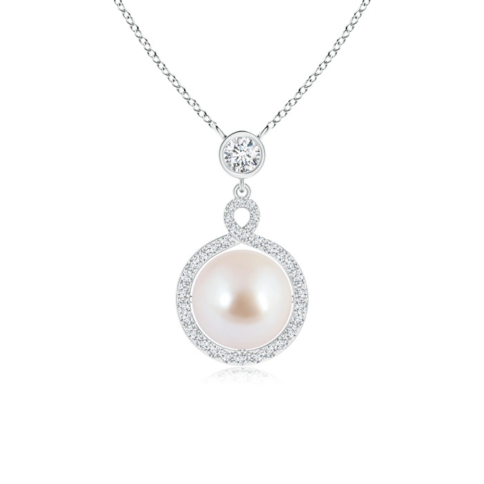 8mm AAA Akoya Cultured Pearl Pendant with Twisted Diamond Halo in White Gold
