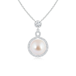 8mm AAA Akoya Cultured Pearl Pendant with Twisted Diamond Halo in White Gold