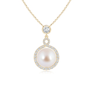 8mm AAA Akoya Cultured Pearl Pendant with Twisted Diamond Halo in Yellow Gold