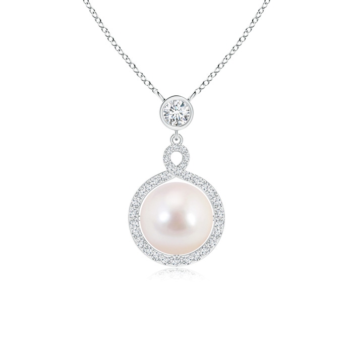 8mm AAAA Akoya Cultured Pearl Pendant with Twisted Diamond Halo in S999 Silver