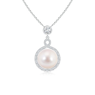 8mm AAAA Akoya Cultured Pearl Pendant with Twisted Diamond Halo in White Gold