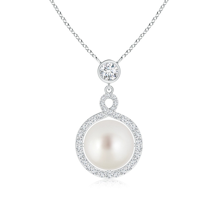 9mm AAA South Sea Cultured Pearl Pendant with Twisted Diamond Halo in White Gold 