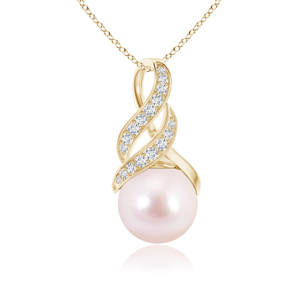 7mm AAAA Japanese Akoya Pearl Swirl Bale Pendant in Yellow Gold