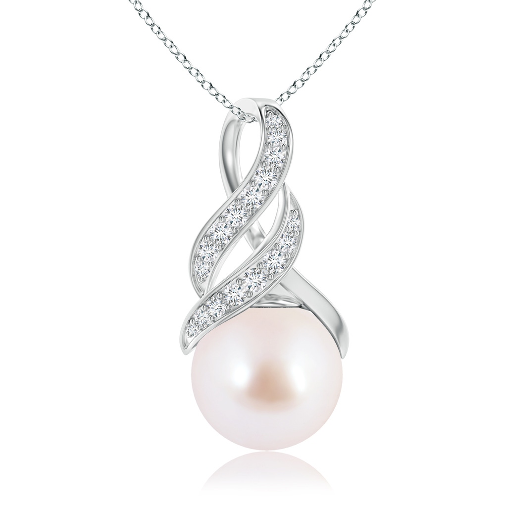 8mm AAA Japanese Akoya Pearl Swirl Bale Pendant in White Gold