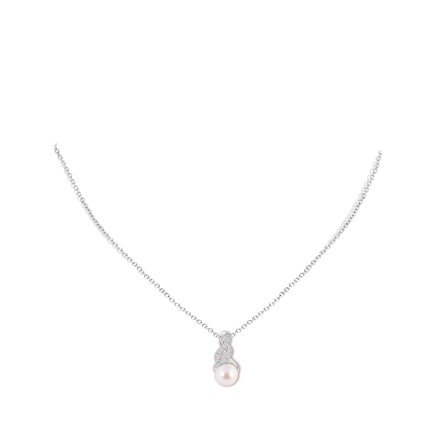 8mm AAA Japanese Akoya Pearl Swirl Bale Pendant in White Gold - body_neck