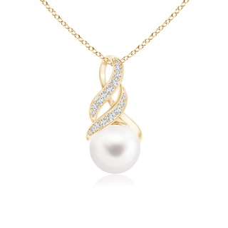8mm AA Freshwater Pearl Swirl Bale Pendant in Yellow Gold