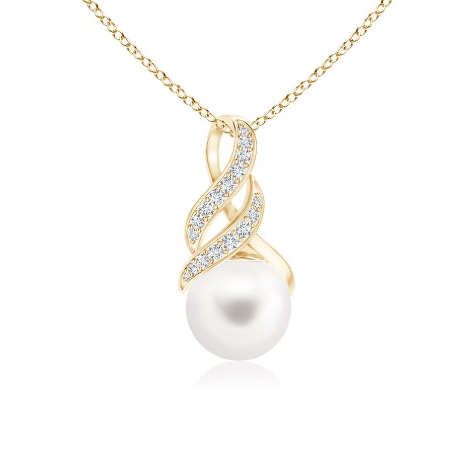 8mm AA Freshwater Pearl Swirl Bale Pendant in Yellow Gold 