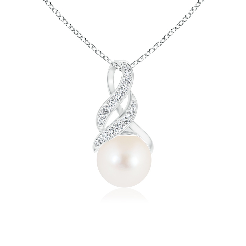 8mm AAA Freshwater Pearl Swirl Bale Pendant in White Gold 