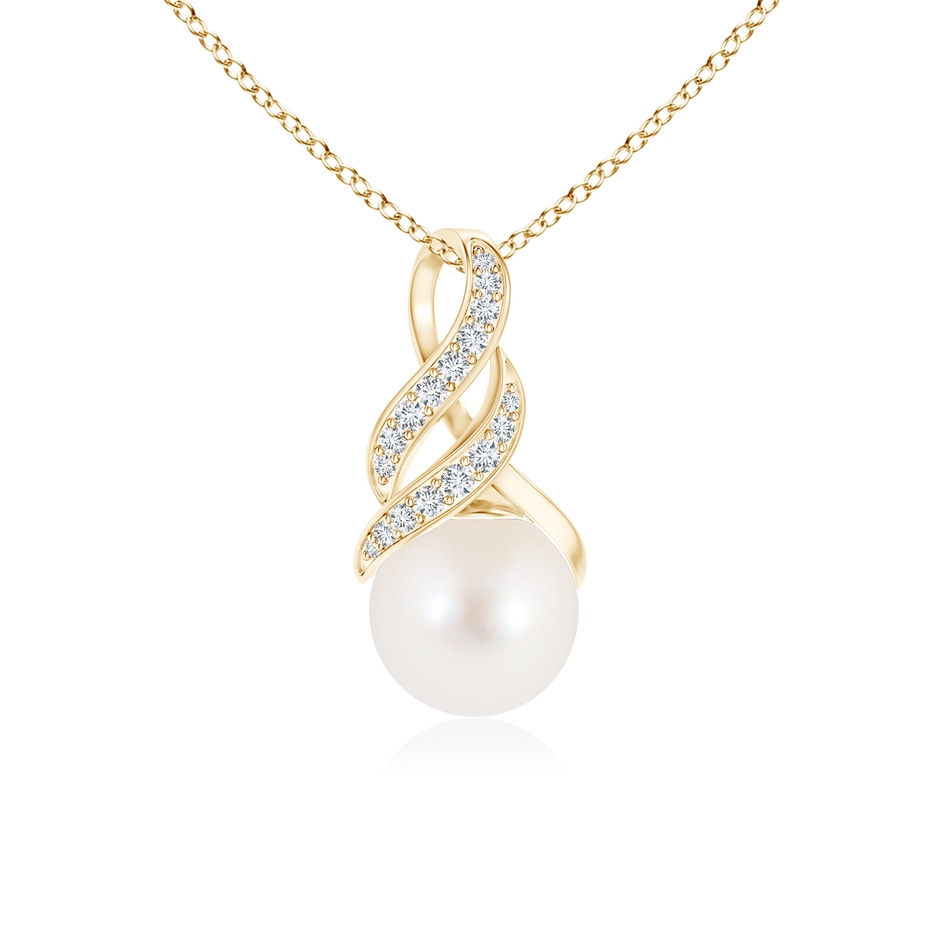 8mm AAA Freshwater Pearl Swirl Bale Pendant in Yellow Gold 