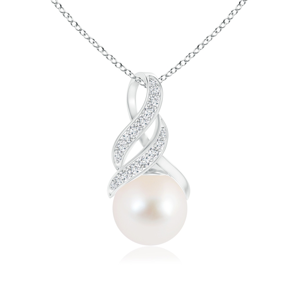 9mm AAA Freshwater Pearl Swirl Bale Pendant in White Gold