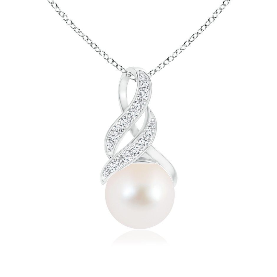 9mm AAA Freshwater Pearl Swirl Bale Pendant in White Gold 