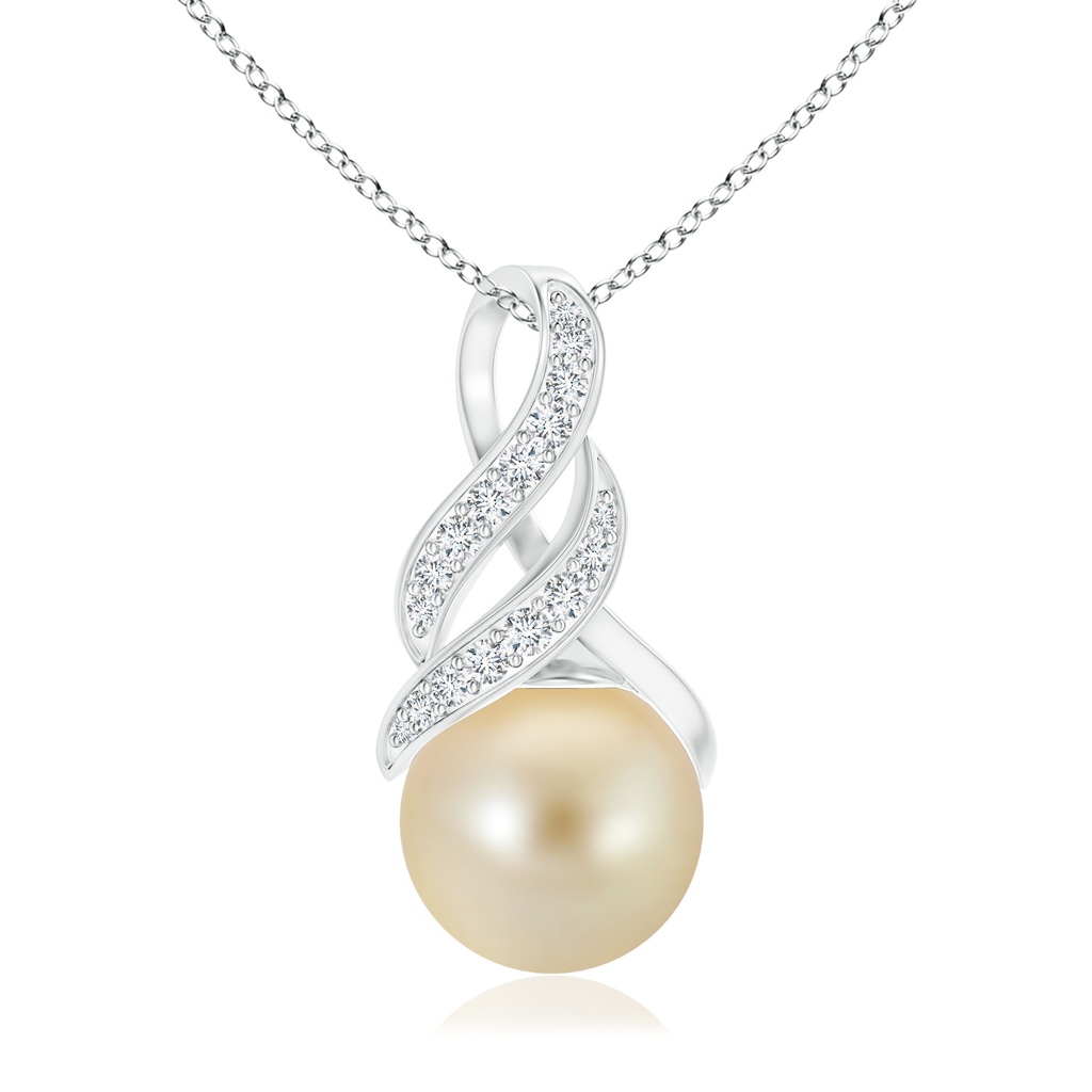 10mm AAA Golden South Sea Pearl Swirl Bale Pendant in White Gold 